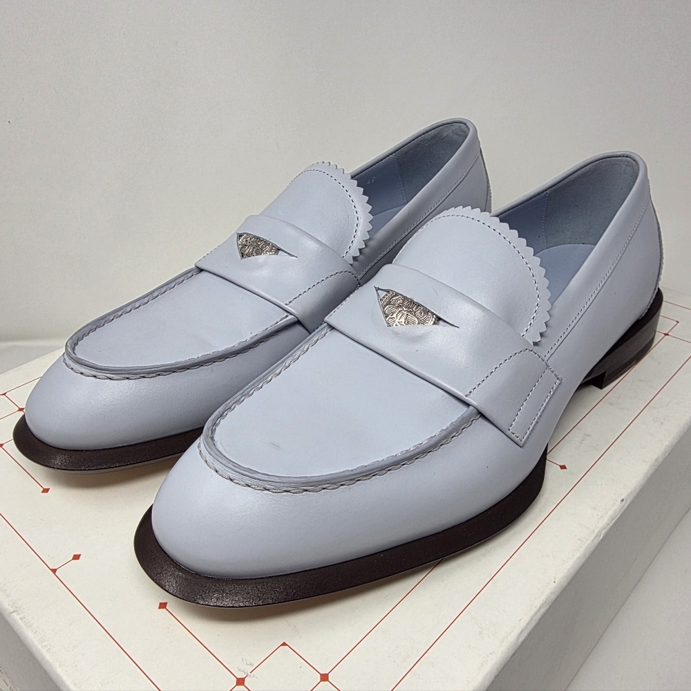 ❌️SOLD❌️ Alexander McQueen 42 9 Blue Leather Coin Penny Loafers Slipons Shoe